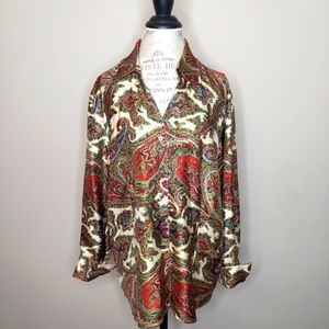 Talbots Silk Twill Paisley Button Down Shirt Size 1X Plus
